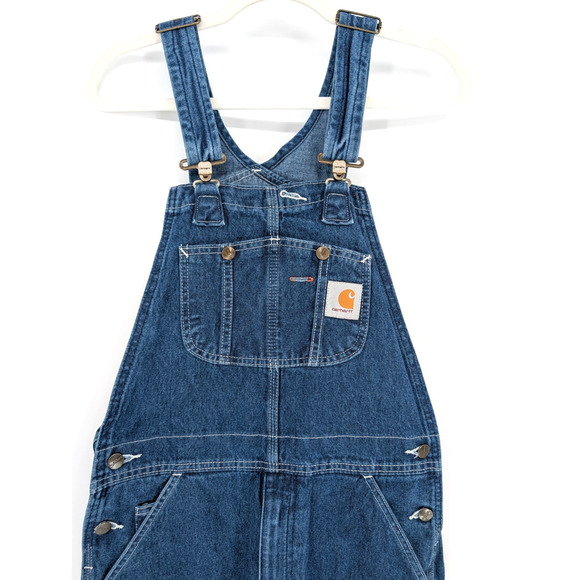 Carhartt Mens R07DST Blue Denim Bib Overalls Carpenter Utility Workwear 32 X 28 - Picture 4 of 13